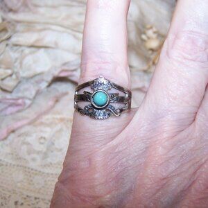 Native American Sterling Silver Ring - Dancer with Turquoise | Size 6